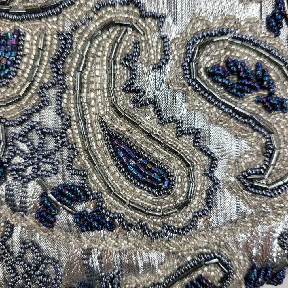 Vintage Majesty Line By‎ Albertario Crossbody Formal Silver Blue Paisley Beaded